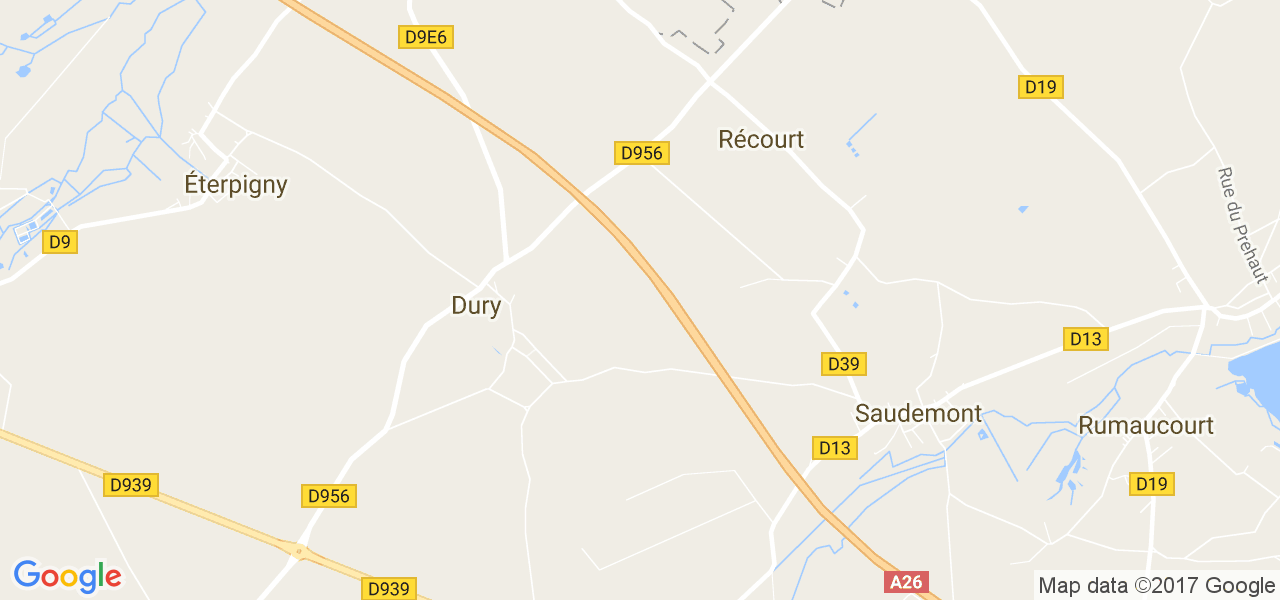 map de la ville de Dury