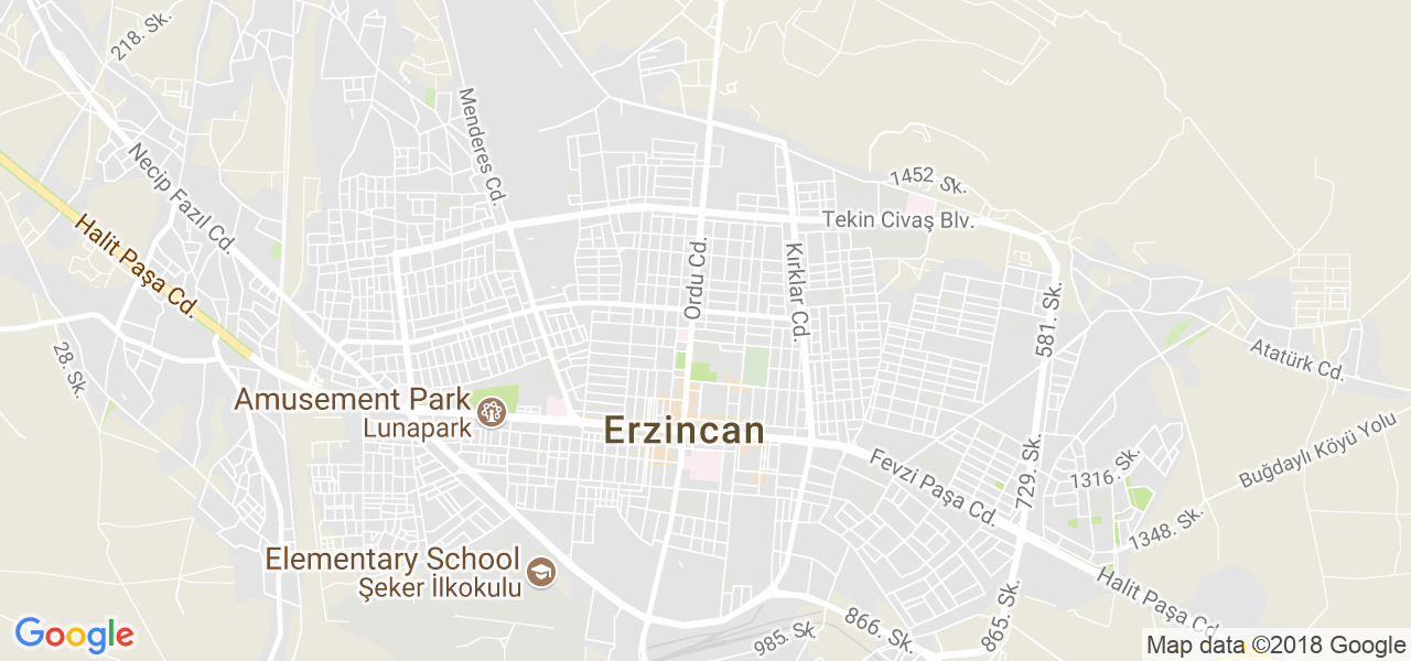 map of the city of Erzincan