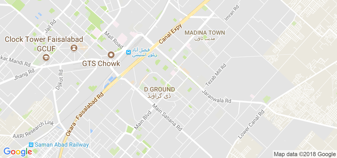 map of the city of Faisalabad