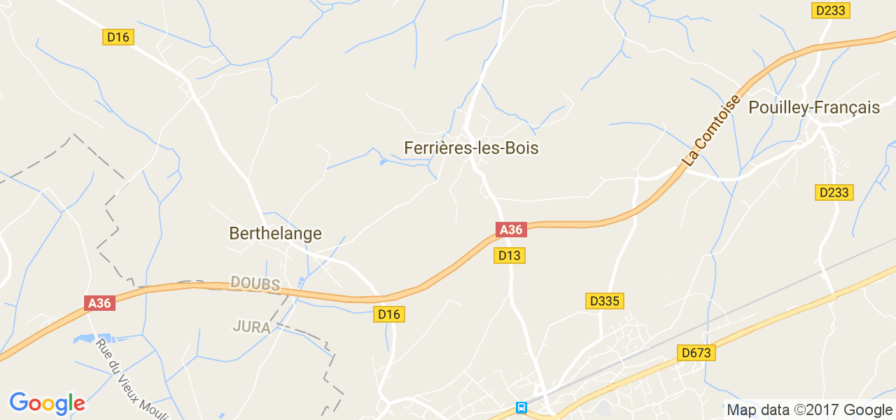 map de la ville de Ferrières-les-Bois