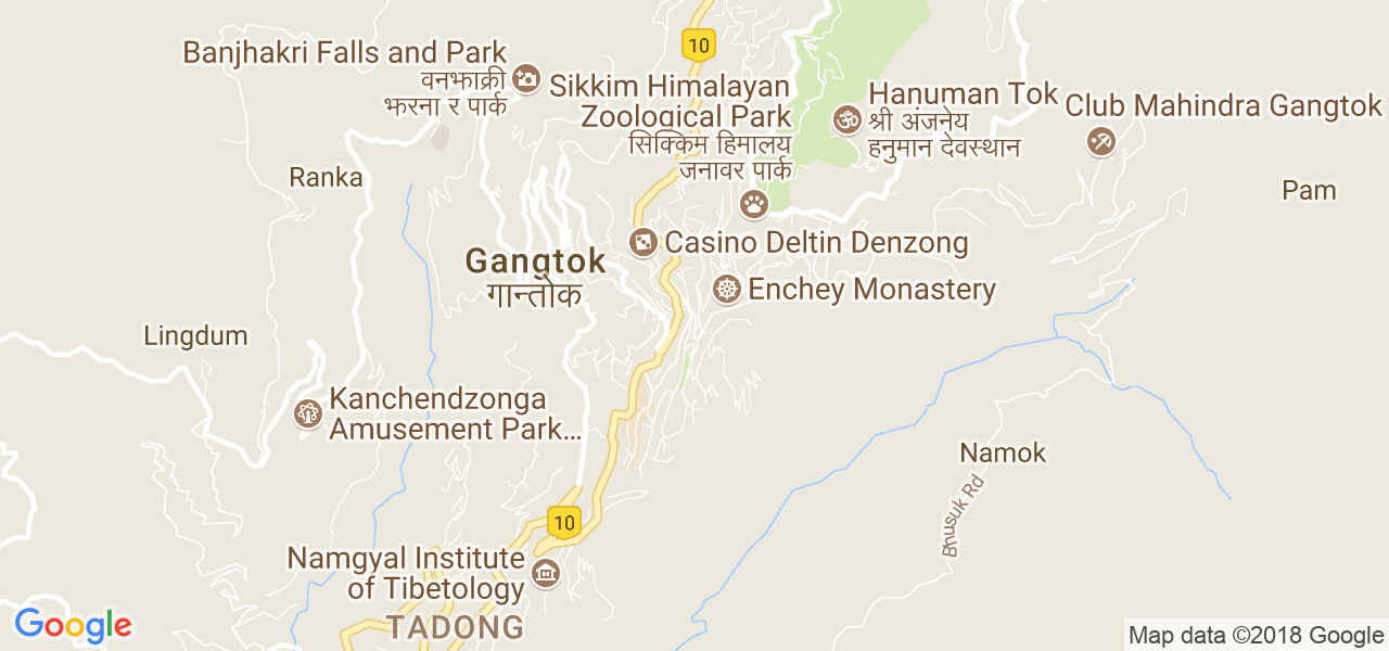 map of the city of Gangtok