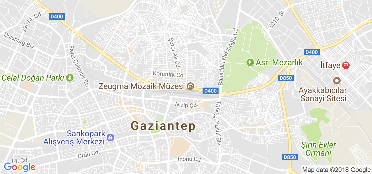 map of the city of Gaziantep