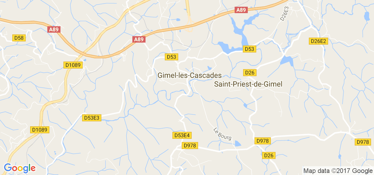 map de la ville de Gimel-les-Cascades