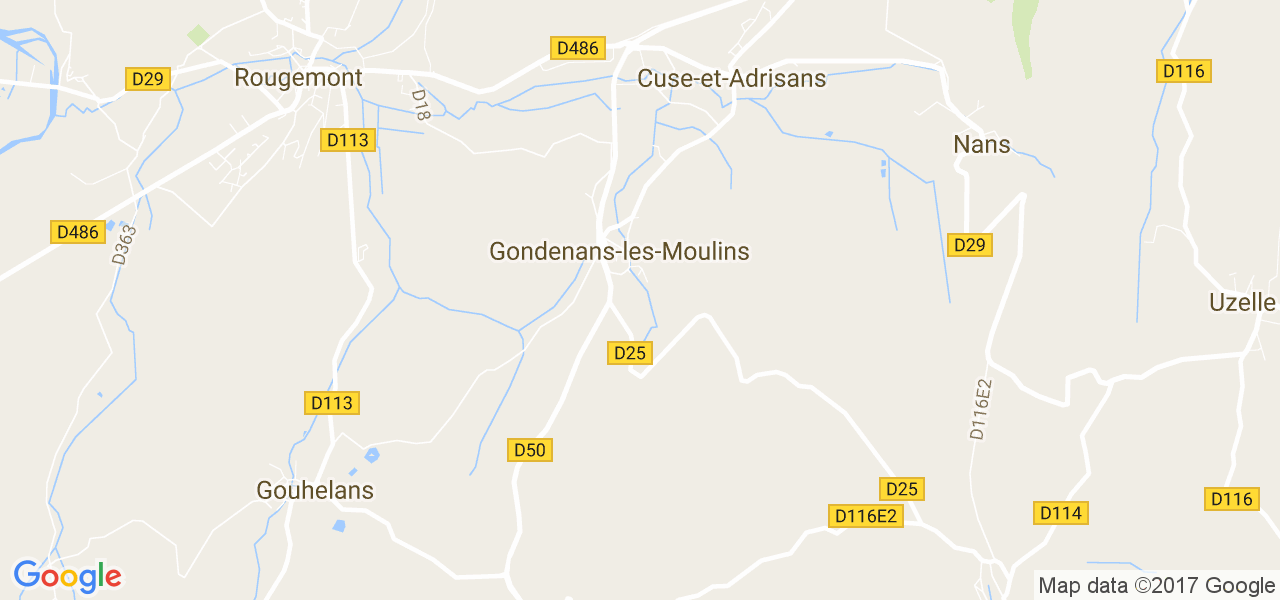 map de la ville de Gondenans-les-Moulins