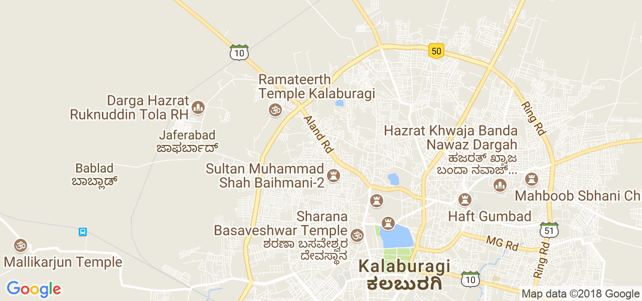 map of the city of Gulbarga