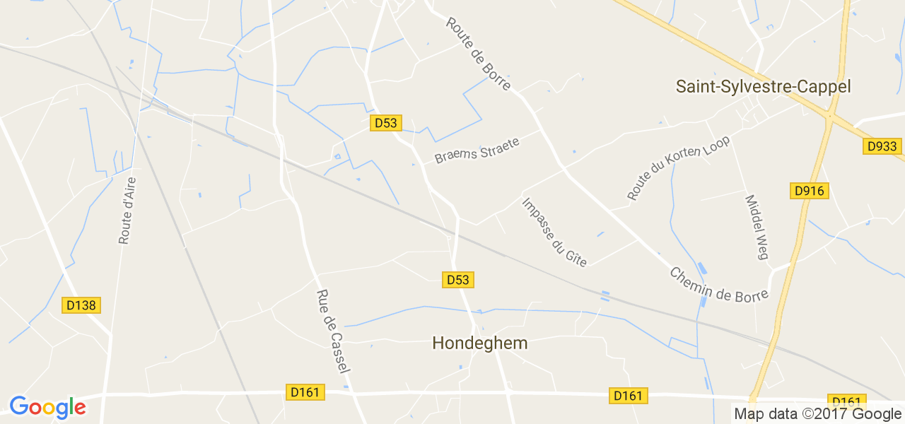 map de la ville de Hondeghem