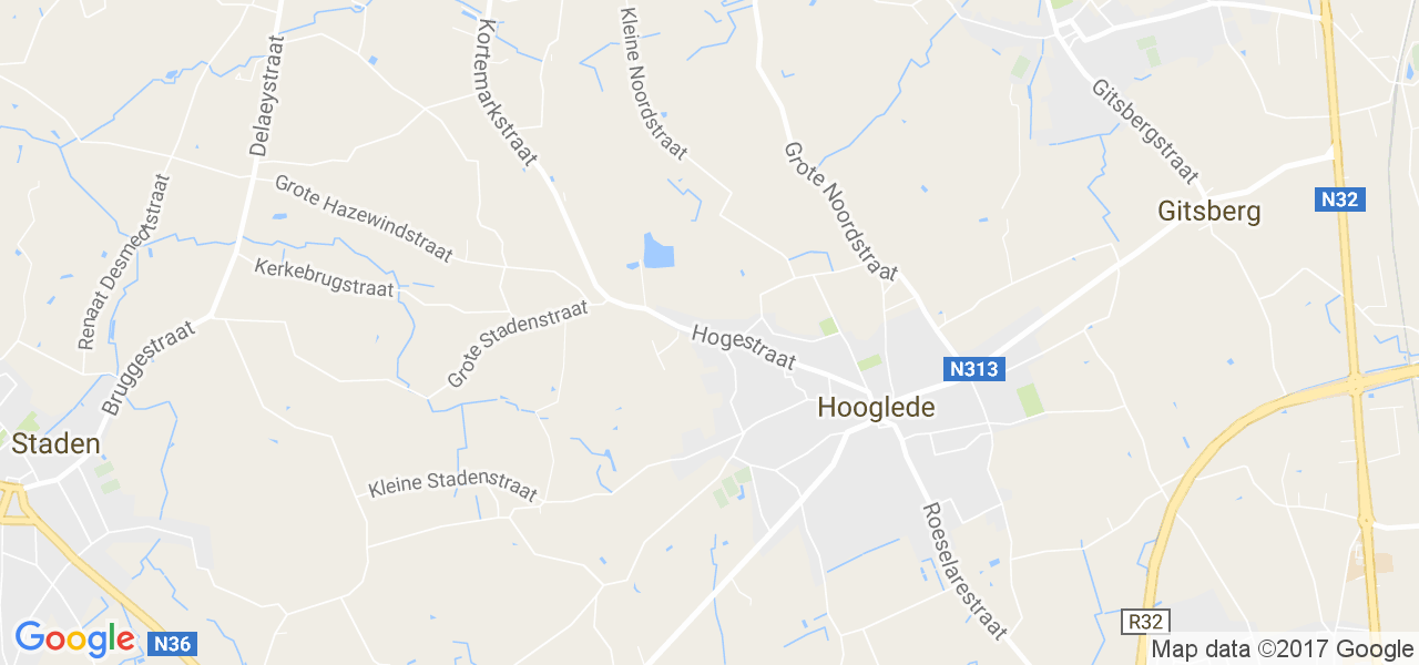 map de la ville de Hooglede