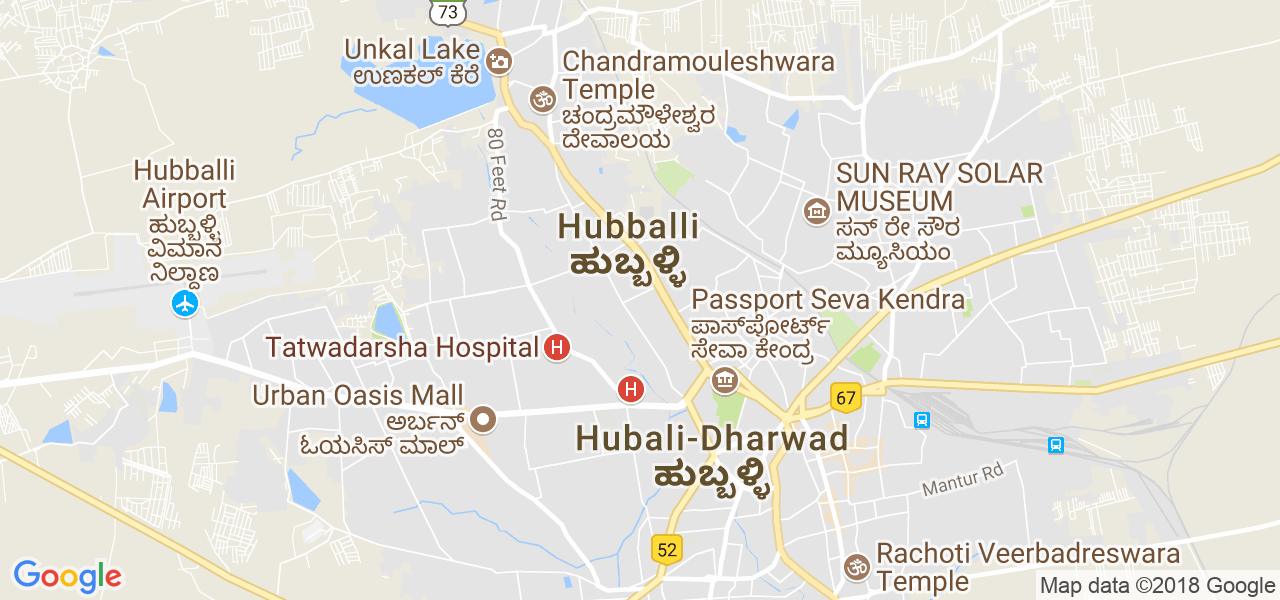 map of the city of Hubli