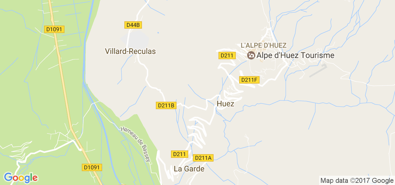 map de la ville de Huez