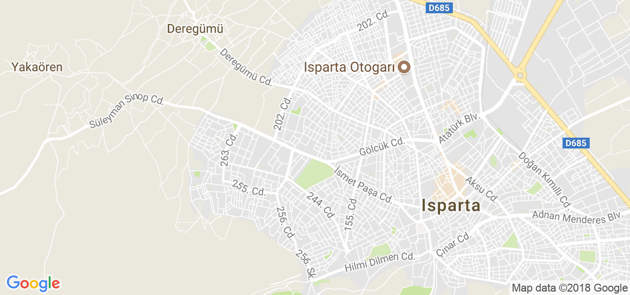 map of the city of Isparta