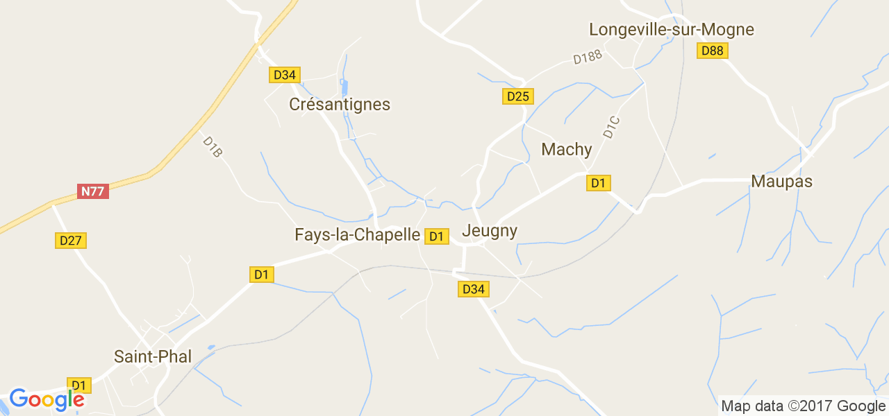 map de la ville de Jeugny