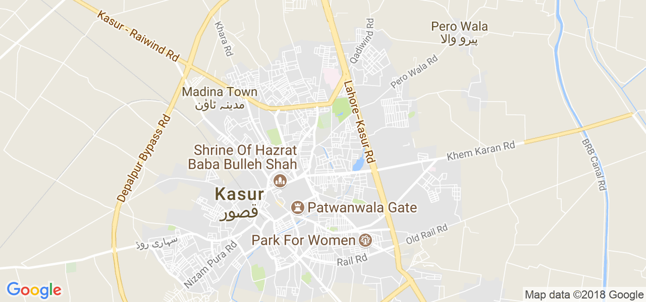 map of the city of Kasur