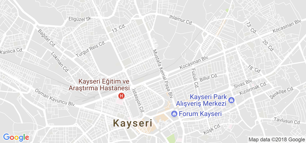 map of the city of Kayseri