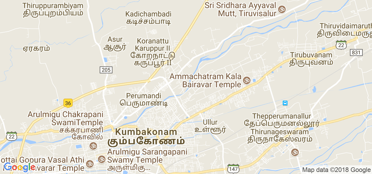 map of the city of Kumbakonam