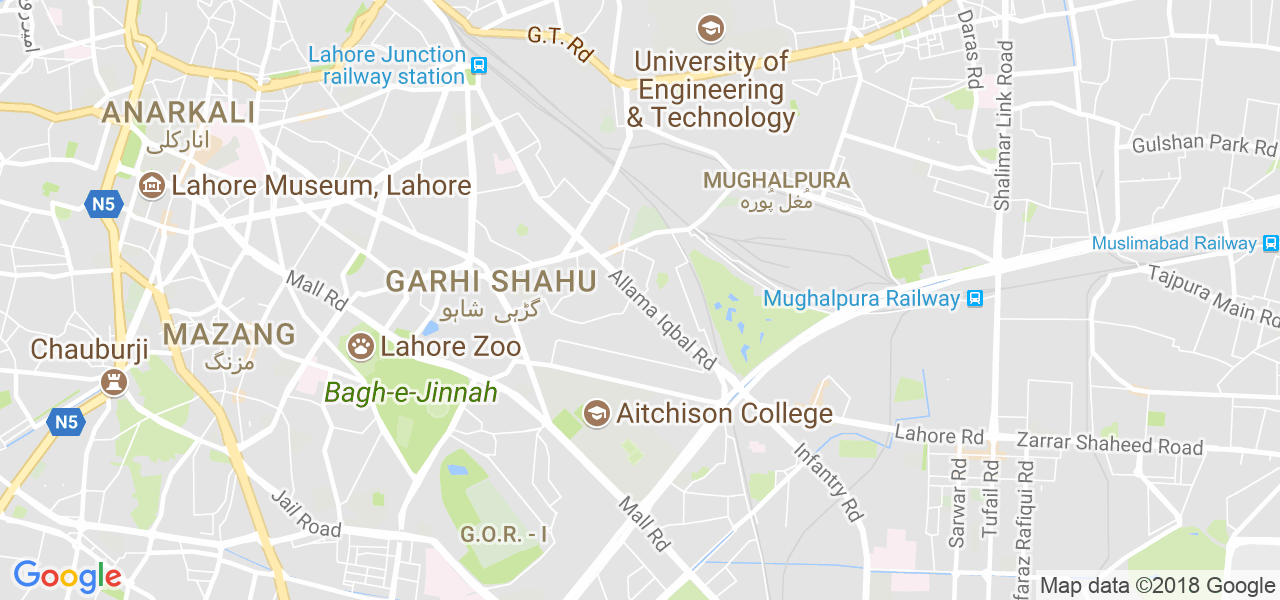 map of the city of Lahore