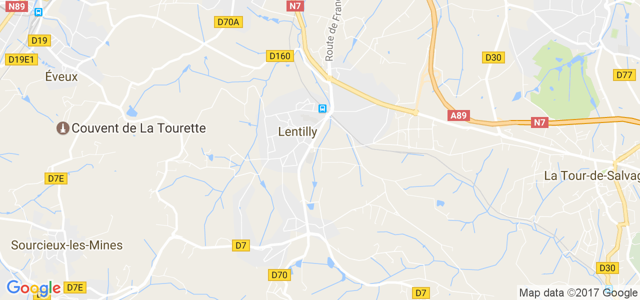 map de la ville de Lentilly