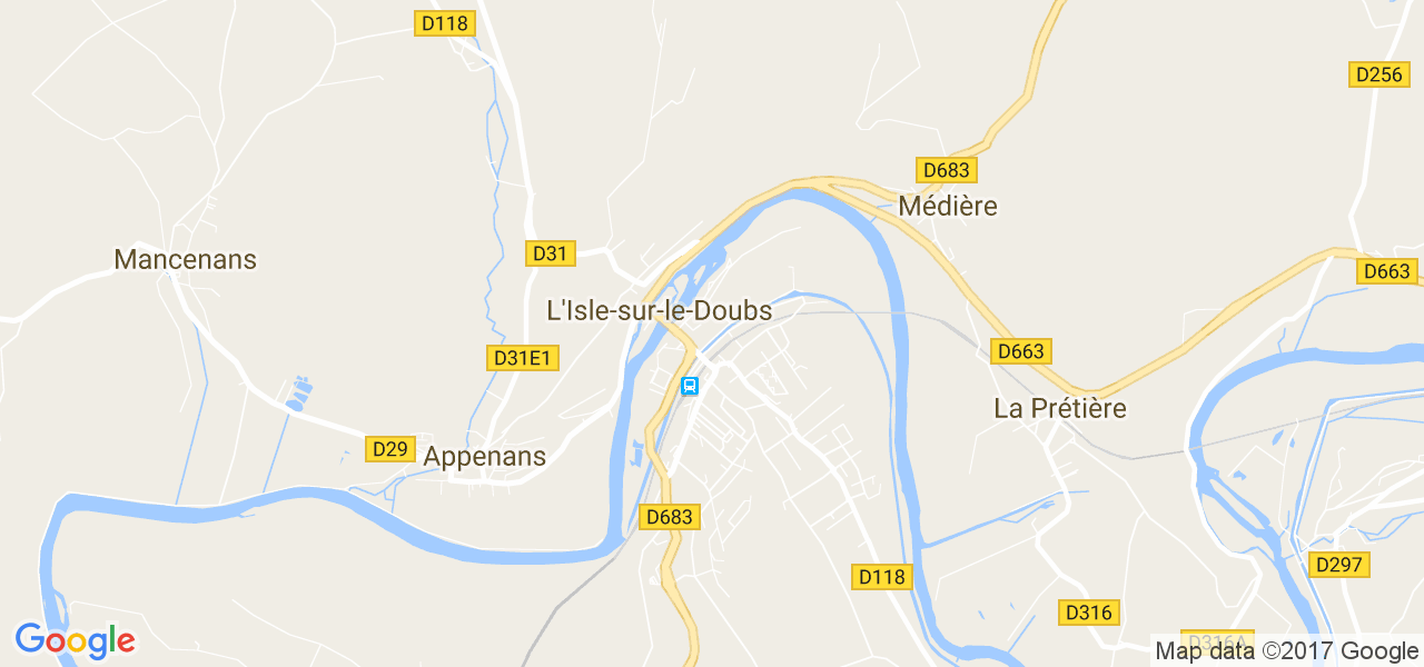 map de la ville de L'Isle-sur-le-Doubs