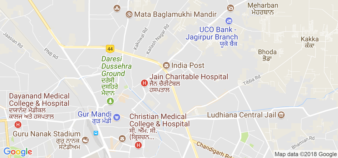 map of the city of Ludhiana