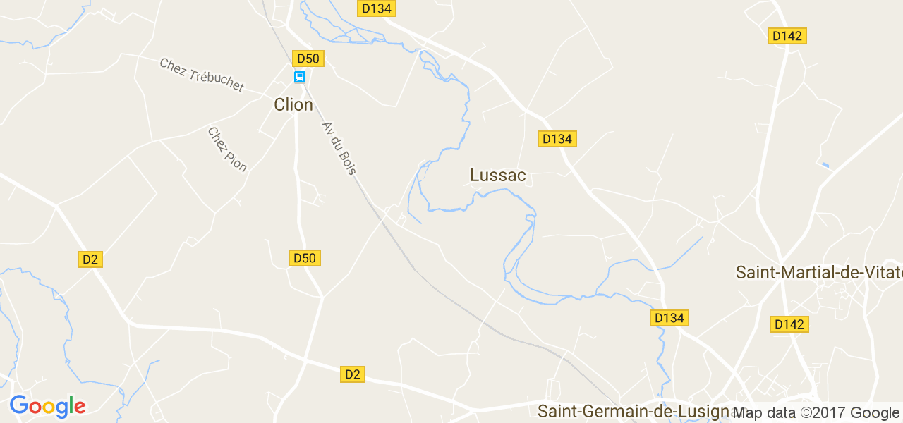 map de la ville de Lussac