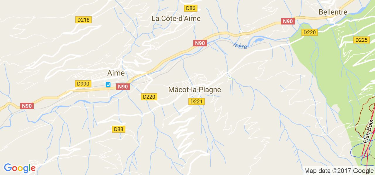 map de la ville de Mâcot-la-Plagne