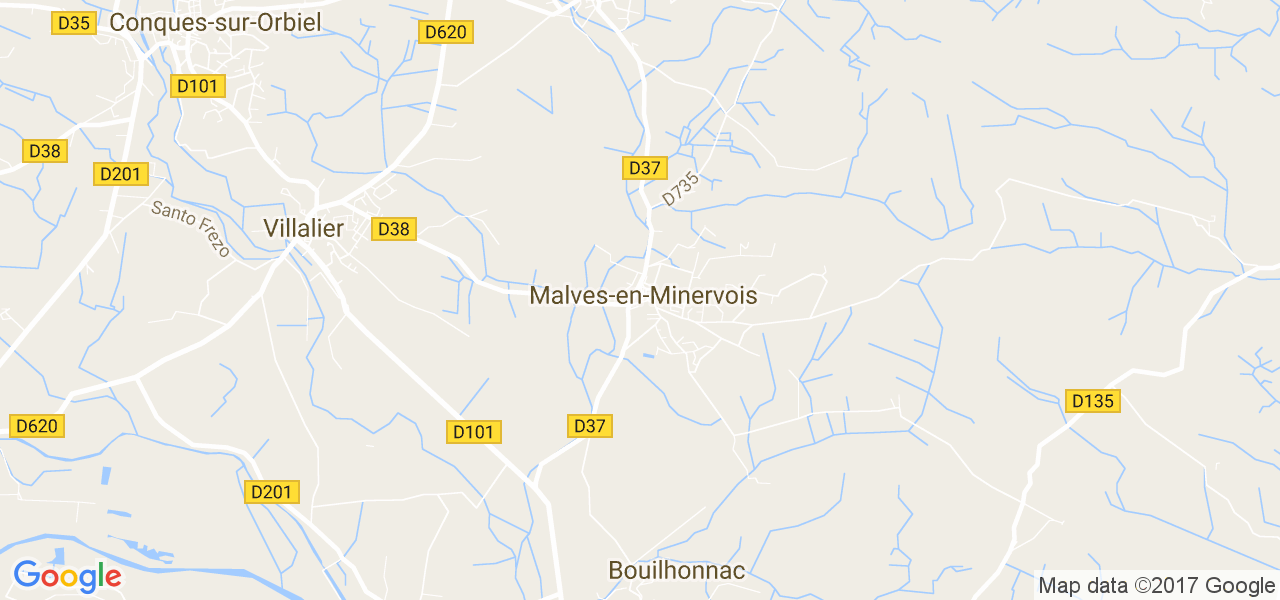 map de la ville de Malves-en-Minervois