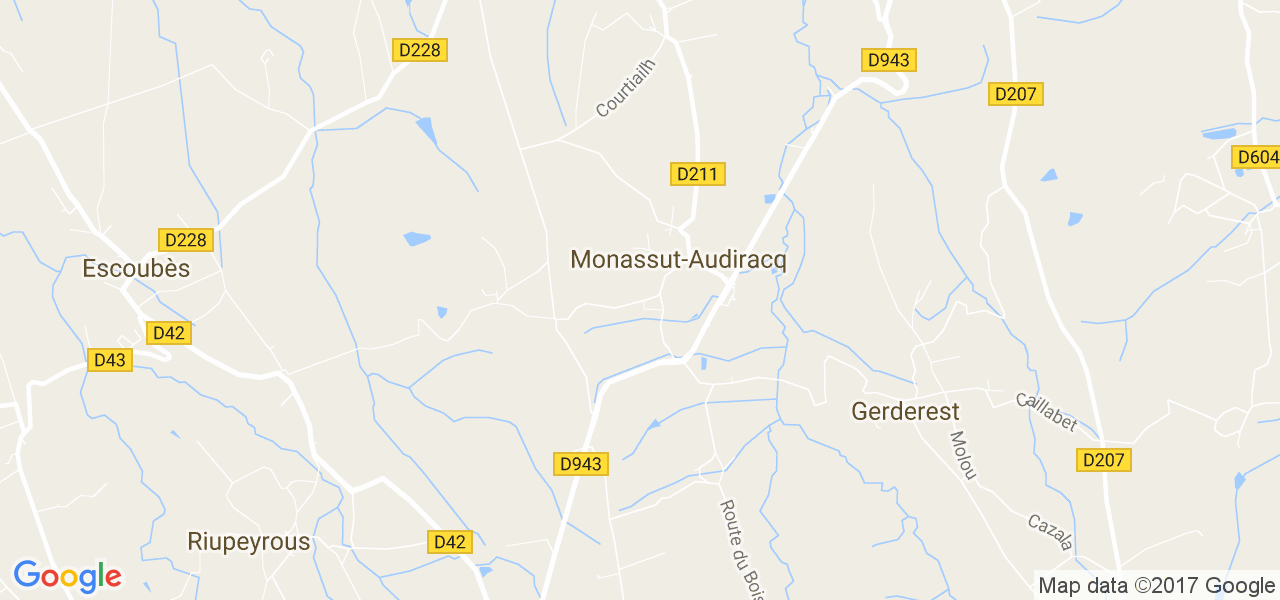 map de la ville de Monassut-Audiracq