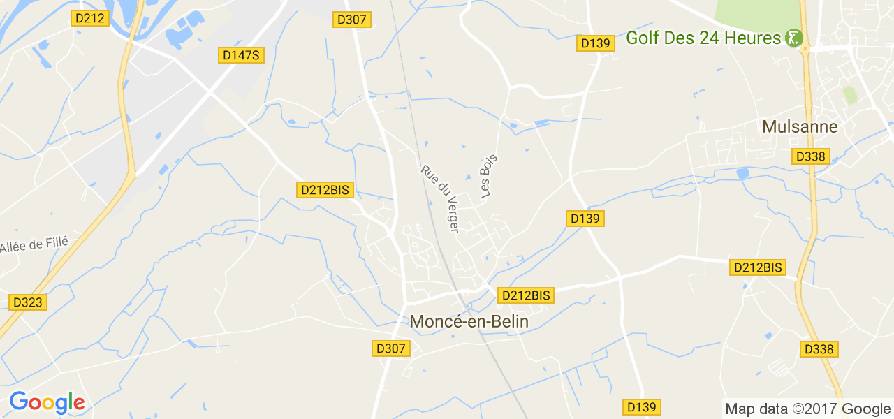 map de la ville de Moncé-en-Belin