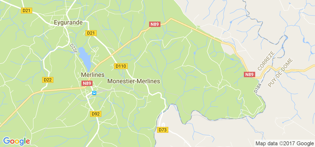 map de la ville de Monestier-Merlines