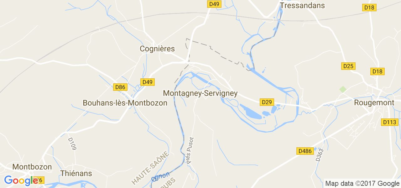 map de la ville de Montagney-Servigney