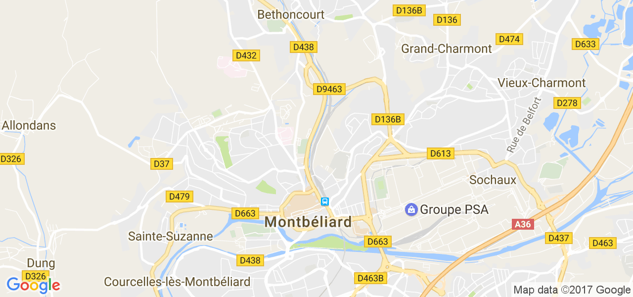 map de la ville de Montbéliard