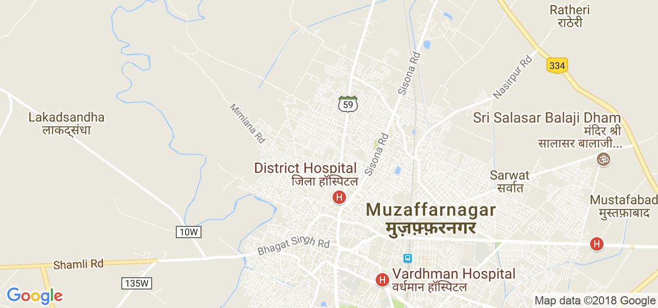 map of the city of Muzaffarnagar