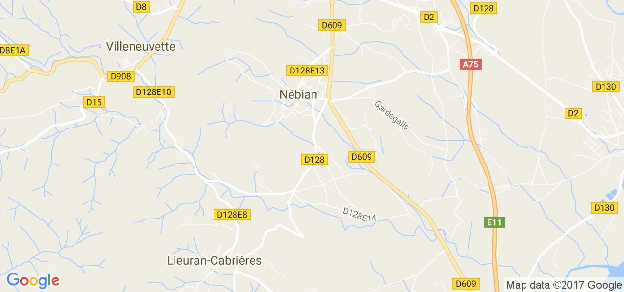 map de la ville de Nébian