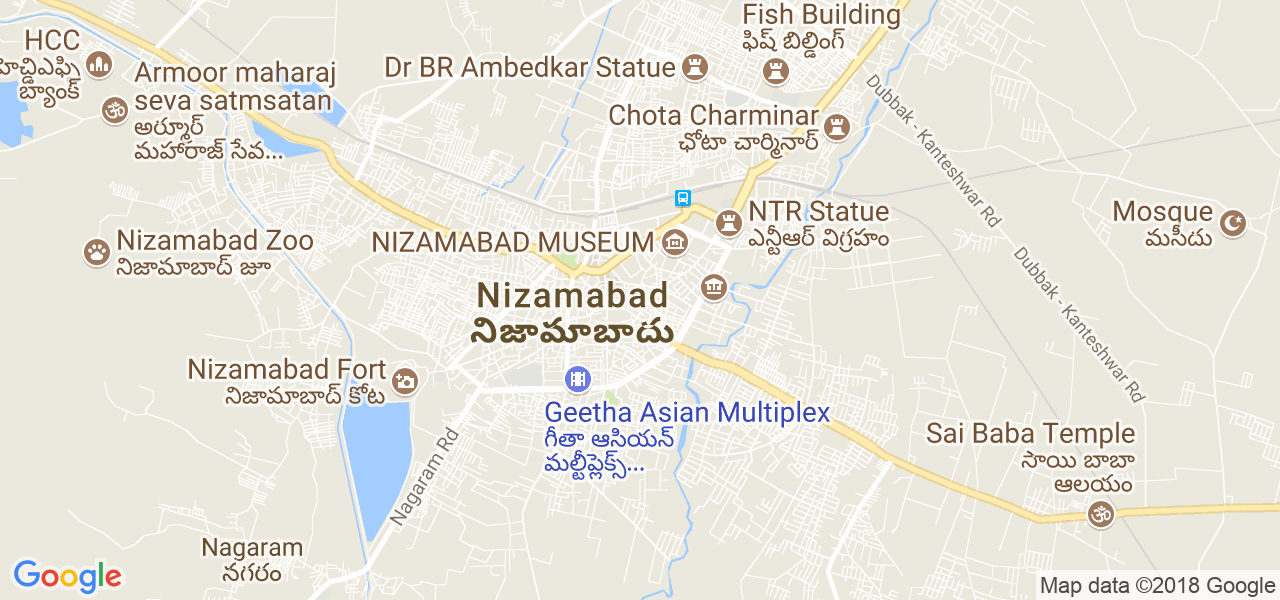 map of the city of Nizamabad