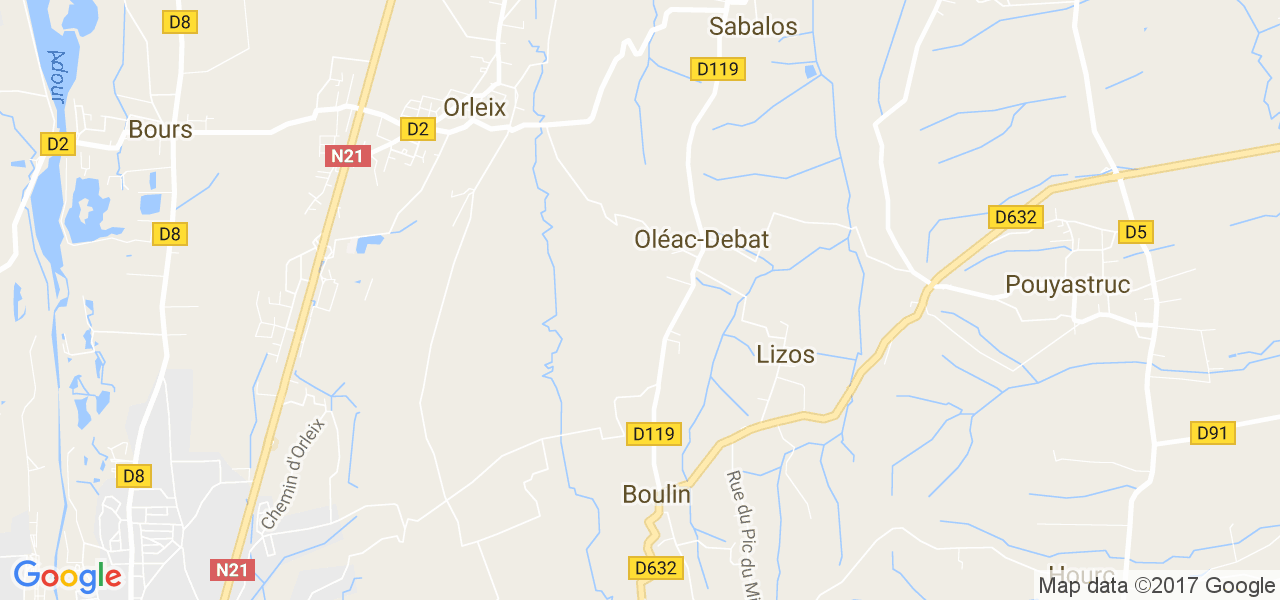 map de la ville de Oléac-Debat