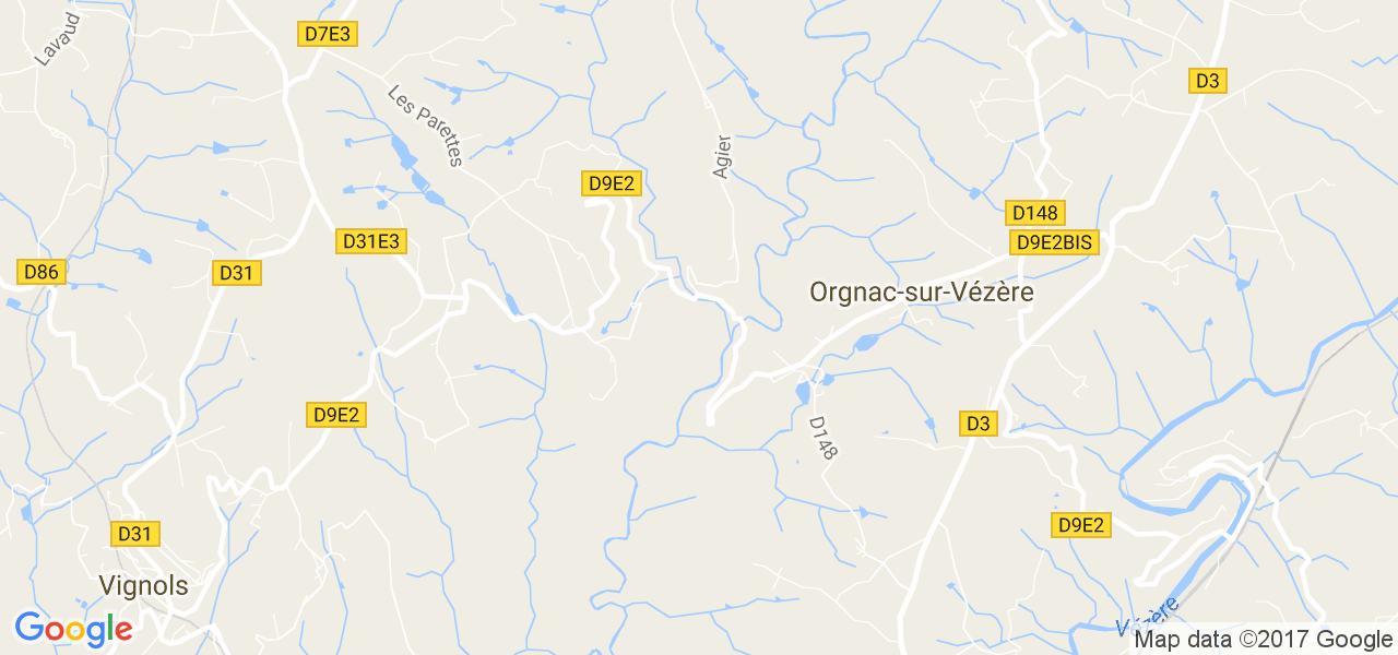 map de la ville de Orgnac-sur-Vézère