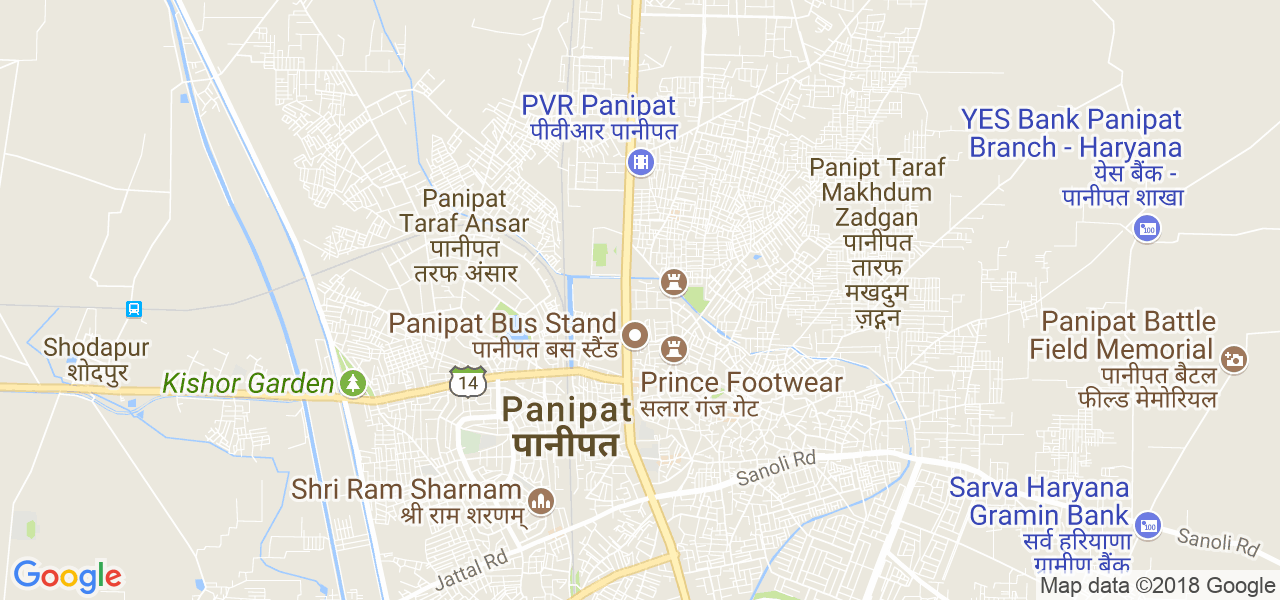 map of the city of Panipat