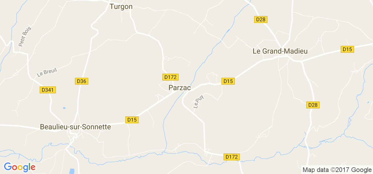 map de la ville de Parzac