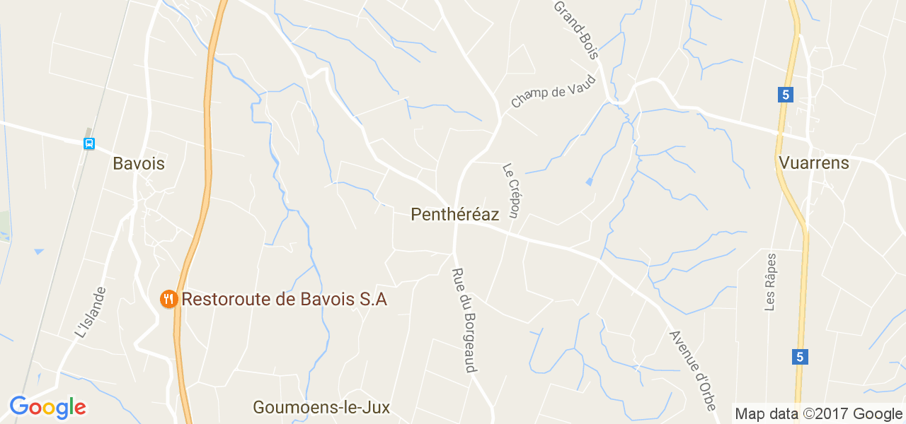 map de la ville de Penthéréaz