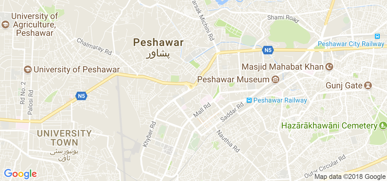 map of the city of Peshawar