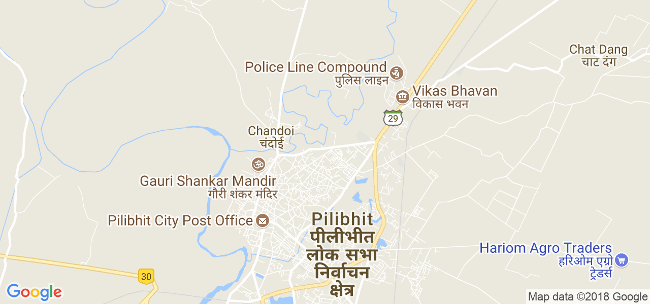 map of the city of Pilibhit