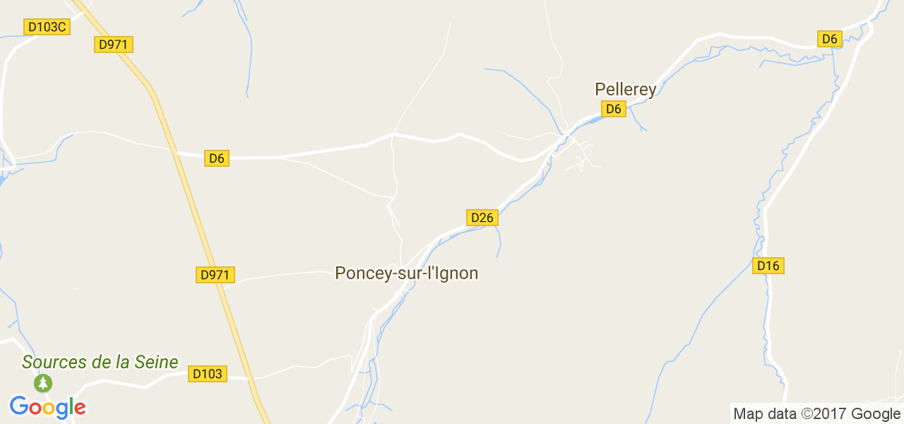 map de la ville de Poncey-sur-l'Ignon