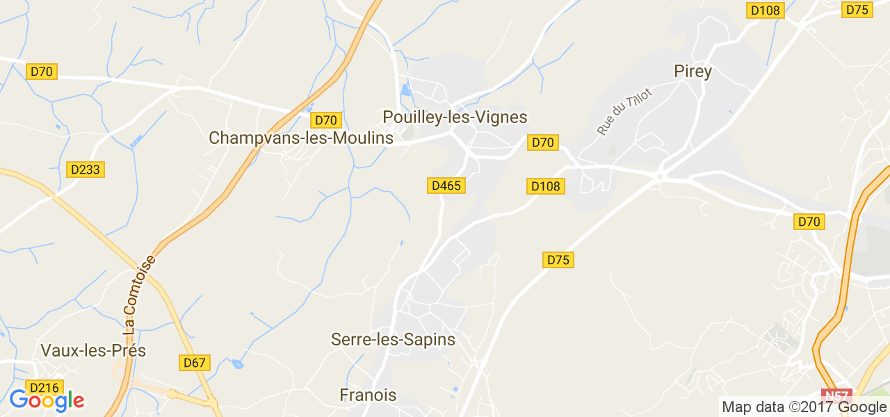 map de la ville de Pouilley-les-Vignes