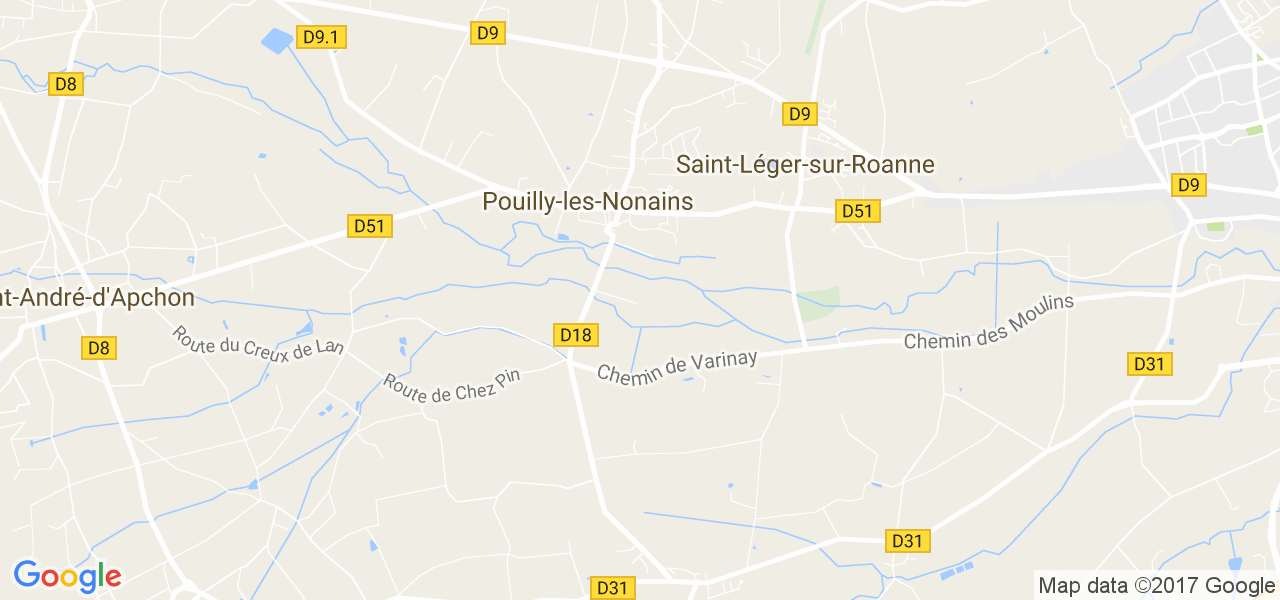 map de la ville de Pouilly-les-Nonains