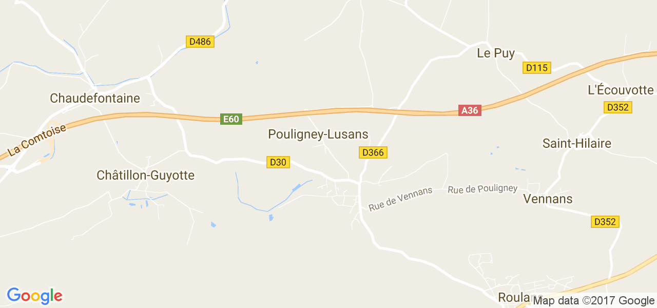 map de la ville de Pouligney-Lusans