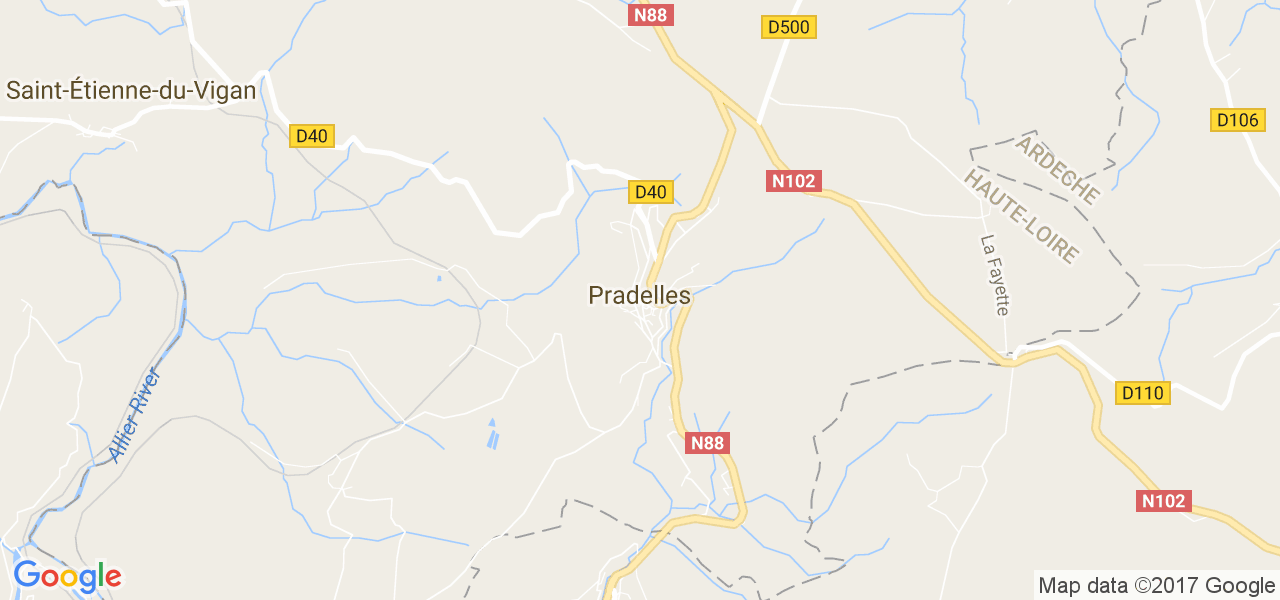 map de la ville de Pradelles