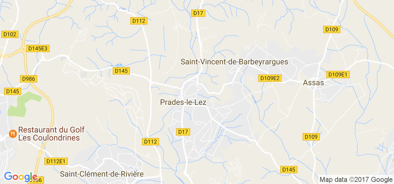 map de la ville de Prades-le-Lez