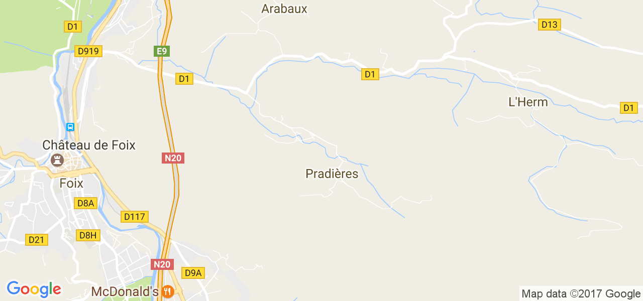 map de la ville de Pradières