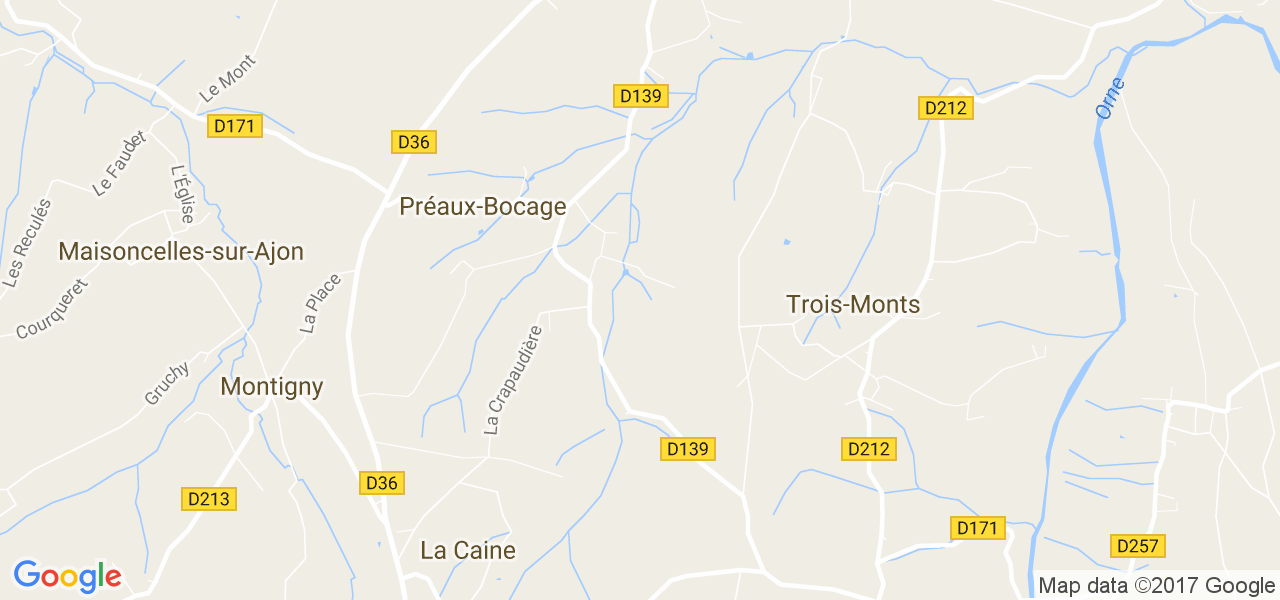 map de la ville de Préaux-Bocage