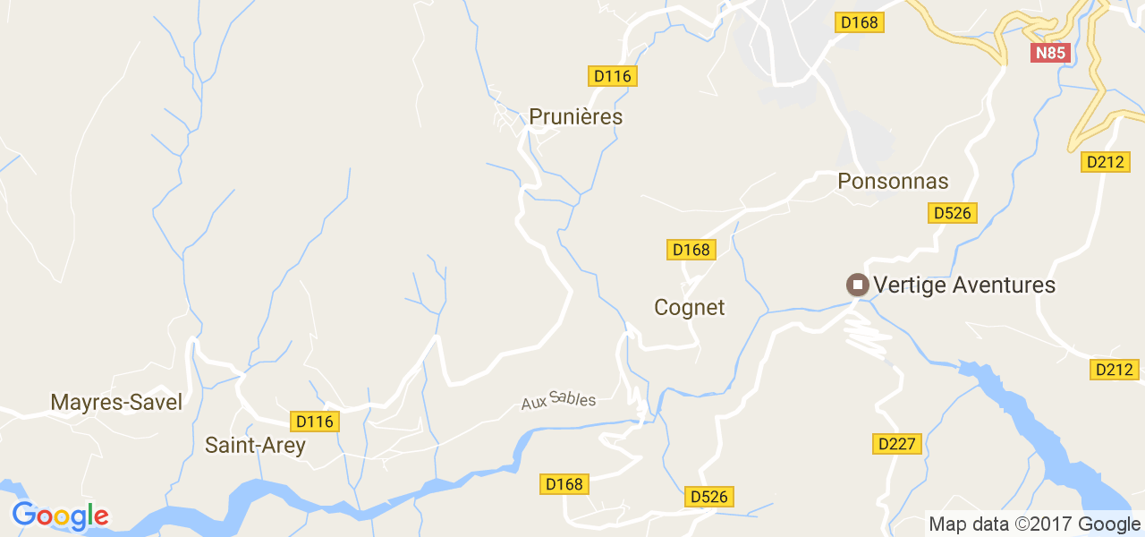 map de la ville de Prunières