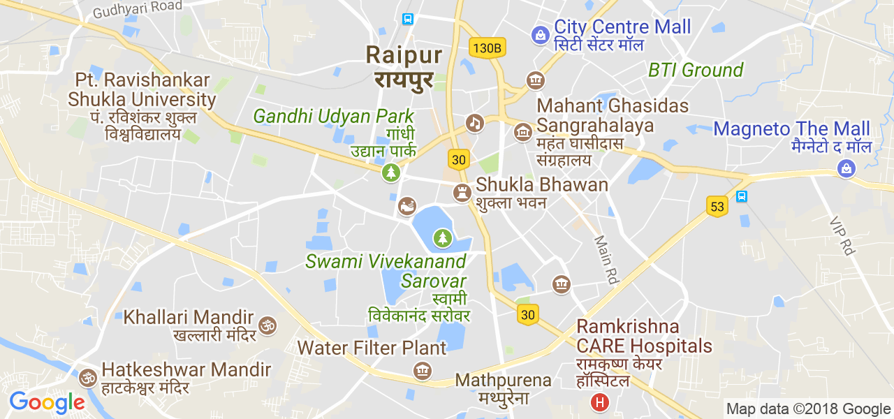 map of the city of Raipur